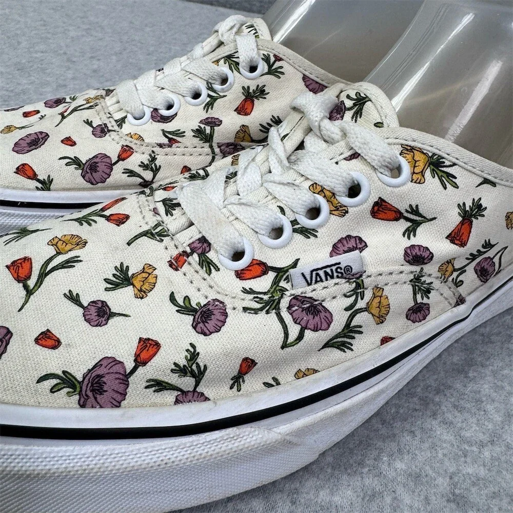 Vans Authentic Womens Size 10 Sneakers Poppy Floral Cream Lace-Up Low Top